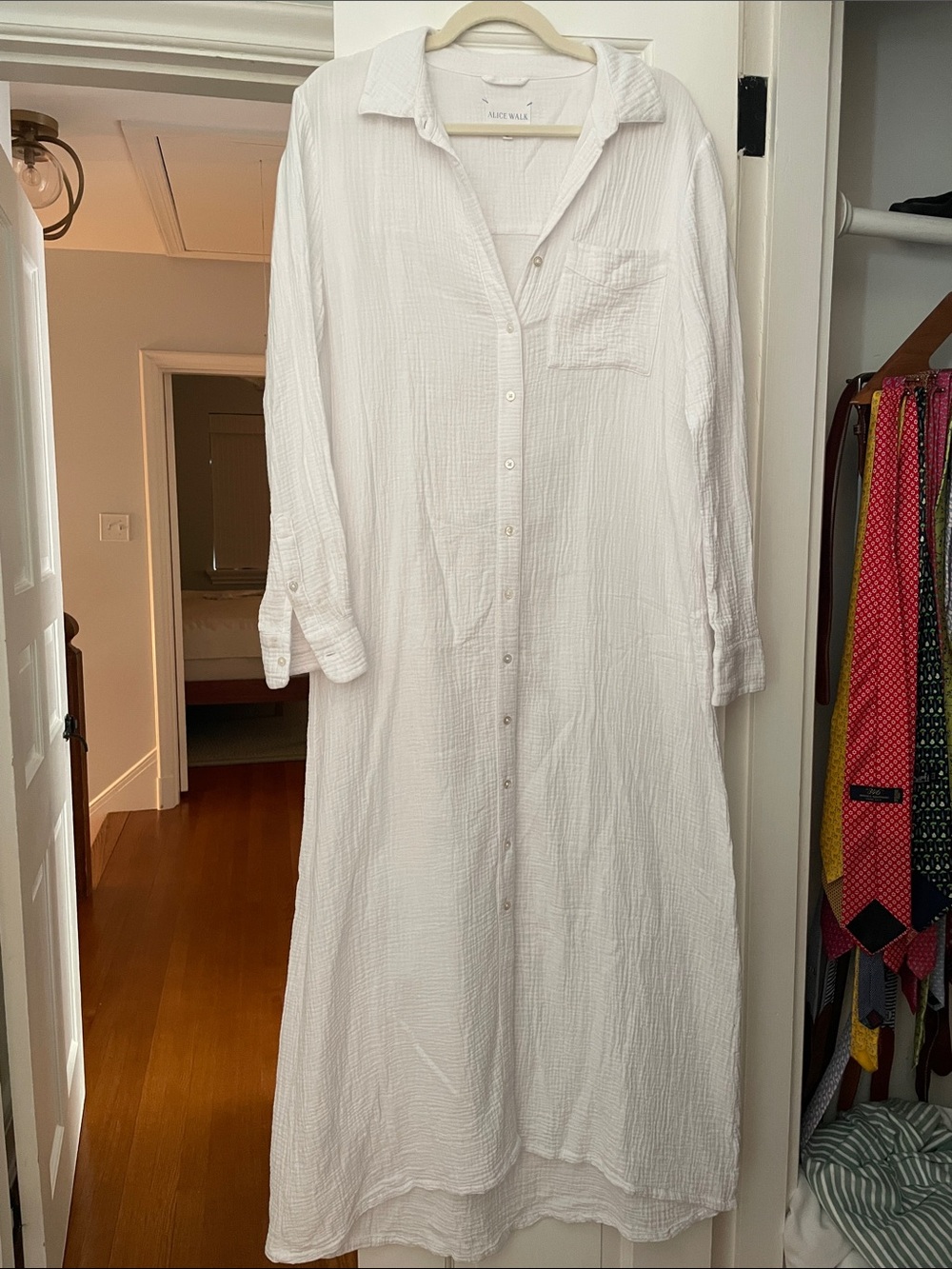 Alice Walk White Gauze Button-Down Maxi Dress